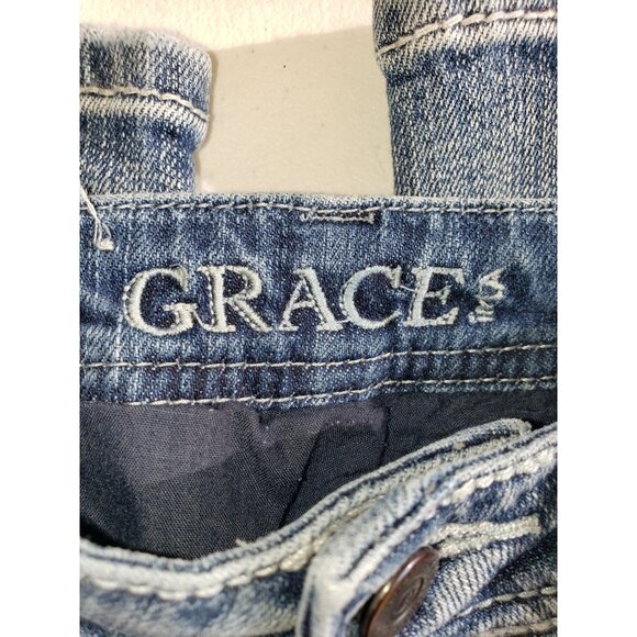 Grace in LA Womens Jeans 4 Stonewash Denim Rhinestone Studded 26" Grunge Street - Picture 7 of 10